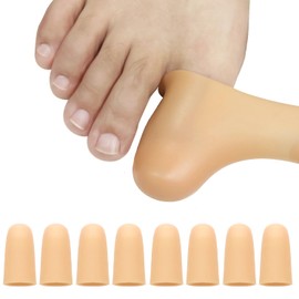 8 Pack Silicone Big Toe Protectors Women (Toe Caps and Toe Protectors) to Provide Relief from Missing or Ingrown Toenails, Corns, Blisters, Hammer Toes (Large, Beige)