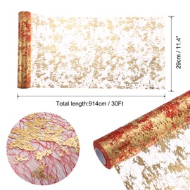 uxcell Gold Red Table Runner Roll 11.4" x 30 Feet Sequin Foil Metallic Mesh Table Runner Decor Table Decorations for Wedding, Birthday Party, Christmas, New Year