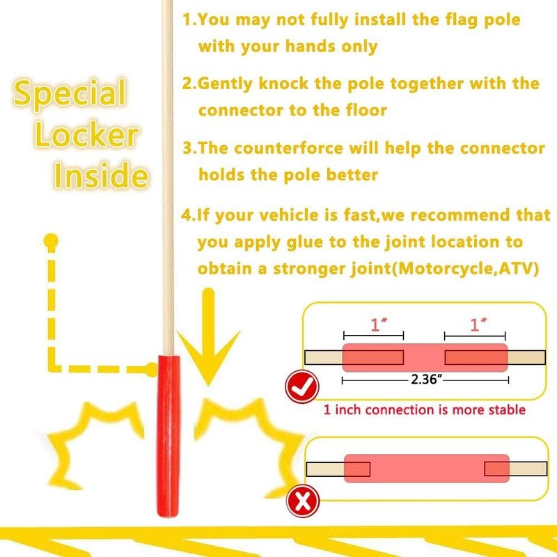 Bike Safety Flag 6 Foot Heavy Duty Fiberglass Pole Polyester