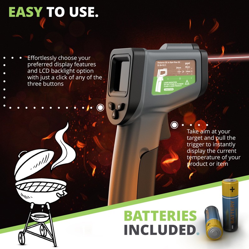 Oliver's Kitchen® Infrared Thermometer - User-Friendly - Measure Temperature with