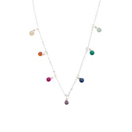 Lotus and Luna Divine Healer Dewdrop Necklace in Silver Energy Chakra Healing Stones (Multicolor Rainbow, Silver)