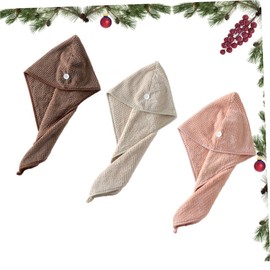 TOVINANNA 3pcs Coral Hair Drying Towel Fast Dry Absorbent Caps for Wet Hair Lightweight Shower Towels Button Closure for Home Travel Use Soft and