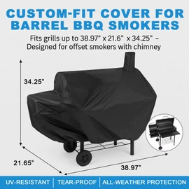 SUNLIFER BBQ Cover for Outside Smoker: Waterproof Heavy Duty 41.3" Grill Cover - Dustproof Fade & UV Resistant Material Fits for Outdoor Barbecue Charcoal Grill Offset Smoker