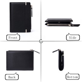 CHAOFANXI Women's Small Bifold Leather Purse for Women, Small and Short Format Purse Small Wallet with Multiple Compartments, black, Modern