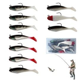 suaywo Rubber Fish 10 Piece Fishing Lure Set with 1 Transparent Plastic Box Fishing Bait Jig Heads Predator Pike Bait Set for Saltwater Fish and Freshwater Fish Suitable Fishing Gifts for Men