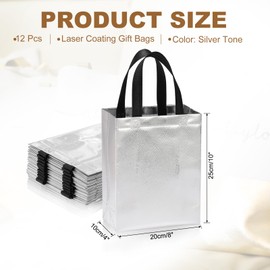 PATIKIL Silver Tone Gift Bags with Laser Coating, 12pcs Reusable Goodie Bags with Handle for Wedding Birthday Party Shopping Cosmetic, 8" x 4" x 10"