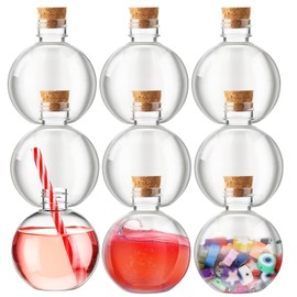 Jinei 9 Sets 8 oz Ball Shape Plastic Sand Art Bottles Spherical Clear Plastic Potion Bottles Christmas Cocktail Ornament Balls with Funnels for DIY Wedding Party Gift Crafts Decoration