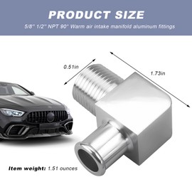 DXNQ Heater Hose Fitting, 90 Degree Durable Aluminum Alloy Heater Hose Connector, Rust-Proof Chrome Plated Connector 1/2in NPT to 5/8in Hose Barb, Car Heater Hose Connector Accessories