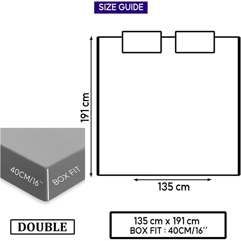 Extra Deep Fitted Sheets 16"/40CM Deep Bedsheets 16 Colours. (Double,