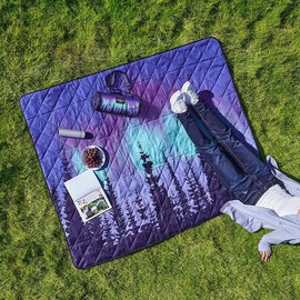 Weatherproof Vintage Portable Picnic Blanket (60in x 72in) - Foldable & Sandproof Beach & Camping Blanket - With Carry Strap (Stars)