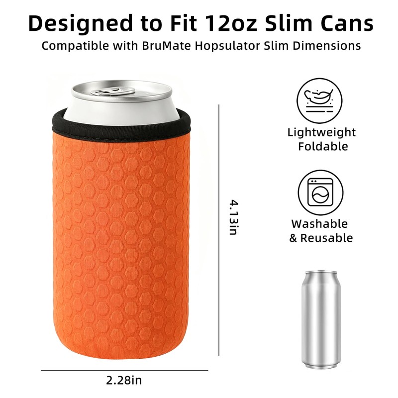 12oz Insulated Slim Can Cooler Sleeves Compatible with BruMate, Non-Slip
