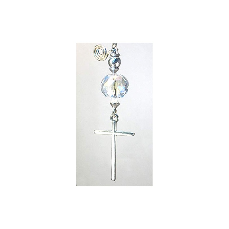 Rear View Mirror Car Accessory Ornament: Silvery Religious Christian Cross