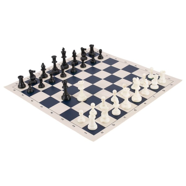 The House of Staunton, Inc. Tournament Chess Pieces and Chess Board Combo - Triple Weighted - by US Chess Federation (Navy)