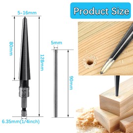 Yuentoen Taper Reamer,Bridge Pin Reamer,1/4 Inch Hex Shank Detachable T Handle Reamer,5-16mm Bridge Pin Hole Hand Held Tapered Reamers Guitar Woodworker Luthier Tool