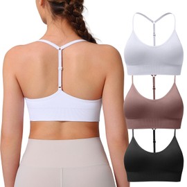 Women's Sports Bras Adjustable Y Back Spaghetti Strap Racerback Padded Wireless Yoga Workout Tops