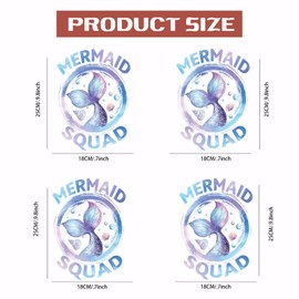 SUPERDANT 4 PCS Little Mermaid Squad Heat Transfer Stickers Blue Fish Tail Iron-On Transfers Plastic Stickers Set Clothing Iron on Decals for Girl's T-Shirt Canvas Bags Jackets DIY Crafts 25x18CM
