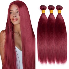 CnumGunm Burgundy Human Hair Bundles 99J Straight Bundle 24 26 28 inch Brazilian Remy Red Straight Hair 3 Bundles