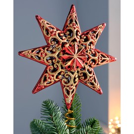 WeRChristmas Shatterproof Deluxe Christmas Star Tree Topper with Glitter, 21 cm - Red