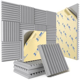 12 Pack Sound Proof Foam Panels for Wall with Self Adhesive, 1" X 12" X 12" High Density Acoustic Panels Sound Absorbing Quick-Recovery, Wedges Soundproof Wall Panels for Gaming & Studio Decor - Gray
