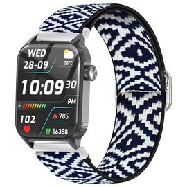 Compatible with TRAUSI Smart Watches Bands, Quick Release Stretch Elastics Nylon Adjustable Replacement Strap Accessories for Men & Women Compatible with TRAUSI TG08 1.83" HD Smart Watches (Rhomboid, 22mm size band)