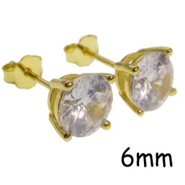 925 Sterling Silber Ohrstecker 5mm Zirkonia weiß vergoldet für Mädchen Damen als Geschenk mit Schmuckbeutel