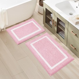 HOMEIDEAS Bathroom Rugs Sets 2 Piece, Super Soft and Absorbent Microfiber Tufted Bath Mats, Non-Slip and Machine Washable Bath Rugs(Light Pink)
