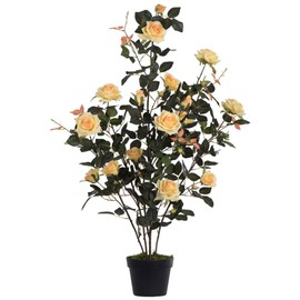 Vickerman Everyday 45" Indoor Artificial Yellow Rose Plant - Black Plastic Pot - Lifelife Home Or Office Decor - Faux Potted Bush - Maintenance Free