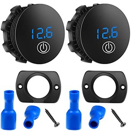 2 Pieces DC 5-48V Car LED Display Voltmeter Waterproof Digital Voltage Gauge Meter with Touch Switch for Boat Marine Vehicle Motorcycle Truck ATV UTV (Blue Light)