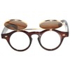 Vintage Steampunk Circle Flip Up Sunglasses Brown Gold Frame Brown