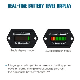 Runleader 36V Battery Fuel Gauge Meter,Battery Level Meter,Lead Acid Battery Applicably,Single & Multiple Screen Display for Golf Cart Club Car Forklift Scrubber Machine (36V)