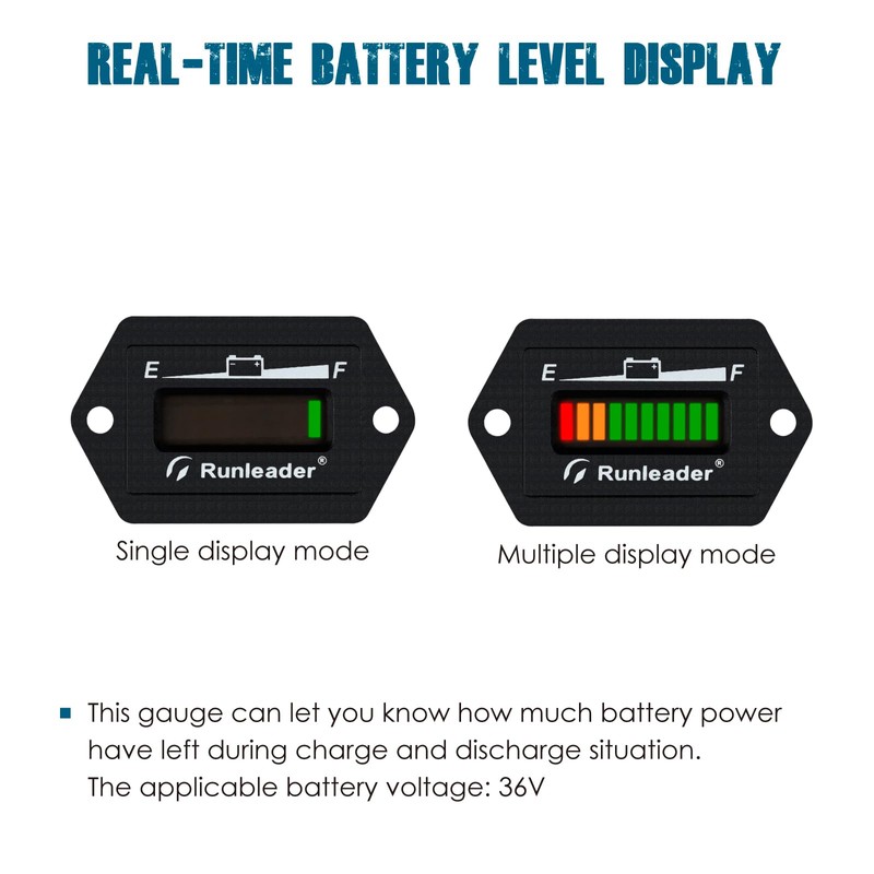 Runleader 36V Battery Fuel Gauge Meter,Battery Level Meter,Lead Acid Battery