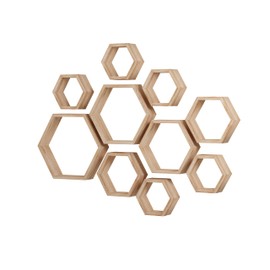 WONFUlity Hexagon Floating Shelves Honeycomb Shelves Wall Mounted Wood Farmhouse Storage Wall Shelf for Bathroom, Kitchen, Bedroom, Living Room,Driftwood Finish Wall Decor,Light Brwon