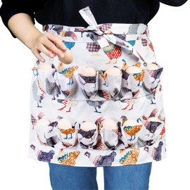 Eorbow Egg Apron, 12 Deep Pockets Egg Collecting Apron, Egg Gathering Holding Apron for Chicken Hense Duck Goose Eggs, Adult-Unisex Housewife Farmhouse Kitchen Home Workwear, White, Adult