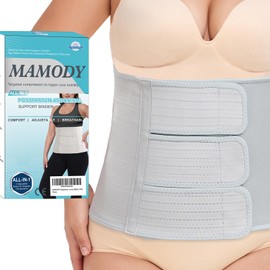 MAMODY Postpartum Recovery Abdominal Binder Belly Band for Natural Delivery & C-Section Recovery, 9" High Compression Wrap (Gray, Large)