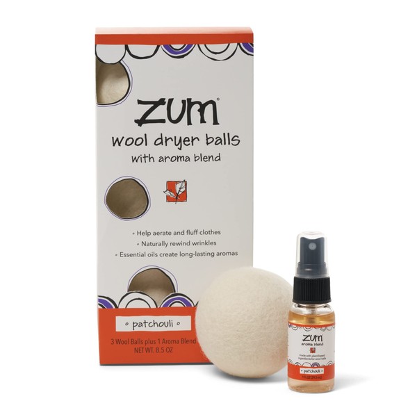 Zum Clean Patchouli Wool Dryer Balls Kit with Aroma Blend (3 Pack)