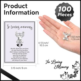 Inbagi Funeral Memorial Pins Angel Charm Keepsakes Memorial Message Charms Pendant with Card in Loving Memory Cards with Safety Pins for Guests Mourning Brooch Sympathy Gifts (100 Set)