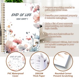 End Of Life Now What - Last Wishes Organizer Planner Notebook for Beneficiary Info, Will Preparation, When I'M Gone Organizer, Death Planner, 7.5"X10”（pink flower）