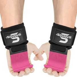 Lifting Hooks Non-Slip Coated Heavy Duty Solid Steel Neoprene Thick Padded Wrist Support Pair of Weight Lifting Gym Straps Deadlifts Chin Pull Up Fitness Bar Grip Strength Training Equipment (Pink)