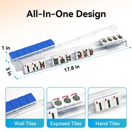 Clear Mahjong Racks with Pushers, Non-Slip Set of 4 Mahj Racks 17.8 Inch