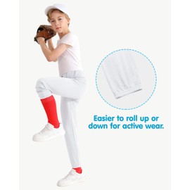 MIVEI Youth Boy‘s Utility Baseball Pants - Kids Elastic Tapered Leg Softball Pants Double-Layered Full Length Qucik Dry UPF50 White