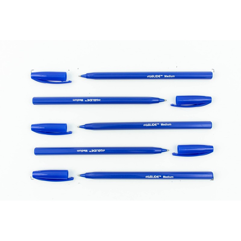 Eziglide Ballpoint Blue Pens, Pack of 50 Ballpoint Pens, Smooth