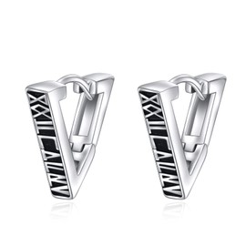 AOBOCO Viking Earrings for Men Hoops Sterling Silver Triangle Huggie Earrings Viking Jewelry