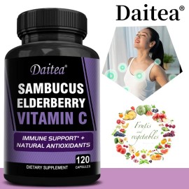Daitea Black Elderberry Capsules - With Vitamin C - Immune System Health - Antioxidant
