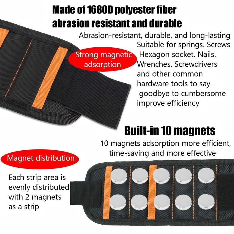 Magnetic Wristband for Holding Screws, Nails and Drill Bits for
