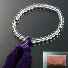 Kyoto Buddhist Altar Prayer Beads for Women, Pure Silk, Miyako Bassa, Genuine Crystal, Purple Crystal Tailoring [Prayer Bag Set] W-036 Kyoto Prayer Beads Can be Used in All Sect