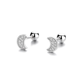 18G Tiny Moon Cartilage Stud Earrings 925 Sterling Silver Cubic Zirconia Crystal Crescent Moon Screw Backs Ear Tragus Earring Barbell Sleeper Statement Studs Jewelry Gifts for Women Girls (White Gold)