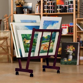 Creative Mark Firenze Wood Large Print Rack with Castors - Perfect for Display of Canvas, Art, Prints, Panels, Posters, Art Gallery Shows, Storage Rack - Mahogany