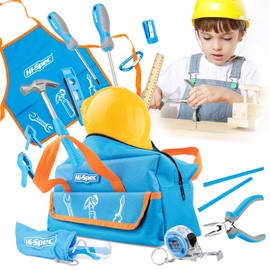 Hi-Spec 18pc Blue Kids Tool Kit Set & Child Size Tool Bag. Real Metal Hand Tools for DIY Building, Woodwork & Construction