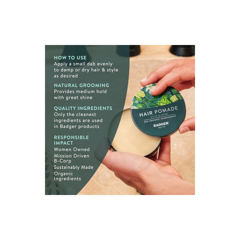 Badger Man Care Hair Pomade, 2 oz tin