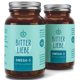 BitterLiebe - Omega 3 vegan capsules high dose made from vegetable algae oil - high-quality EPA and DHA - premium omega-3 fatty acids for vegans - easy to swallow